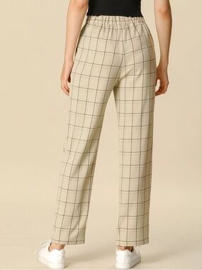 Steilmann Beige and Light Blue Plaid Straight-Leg Trousers